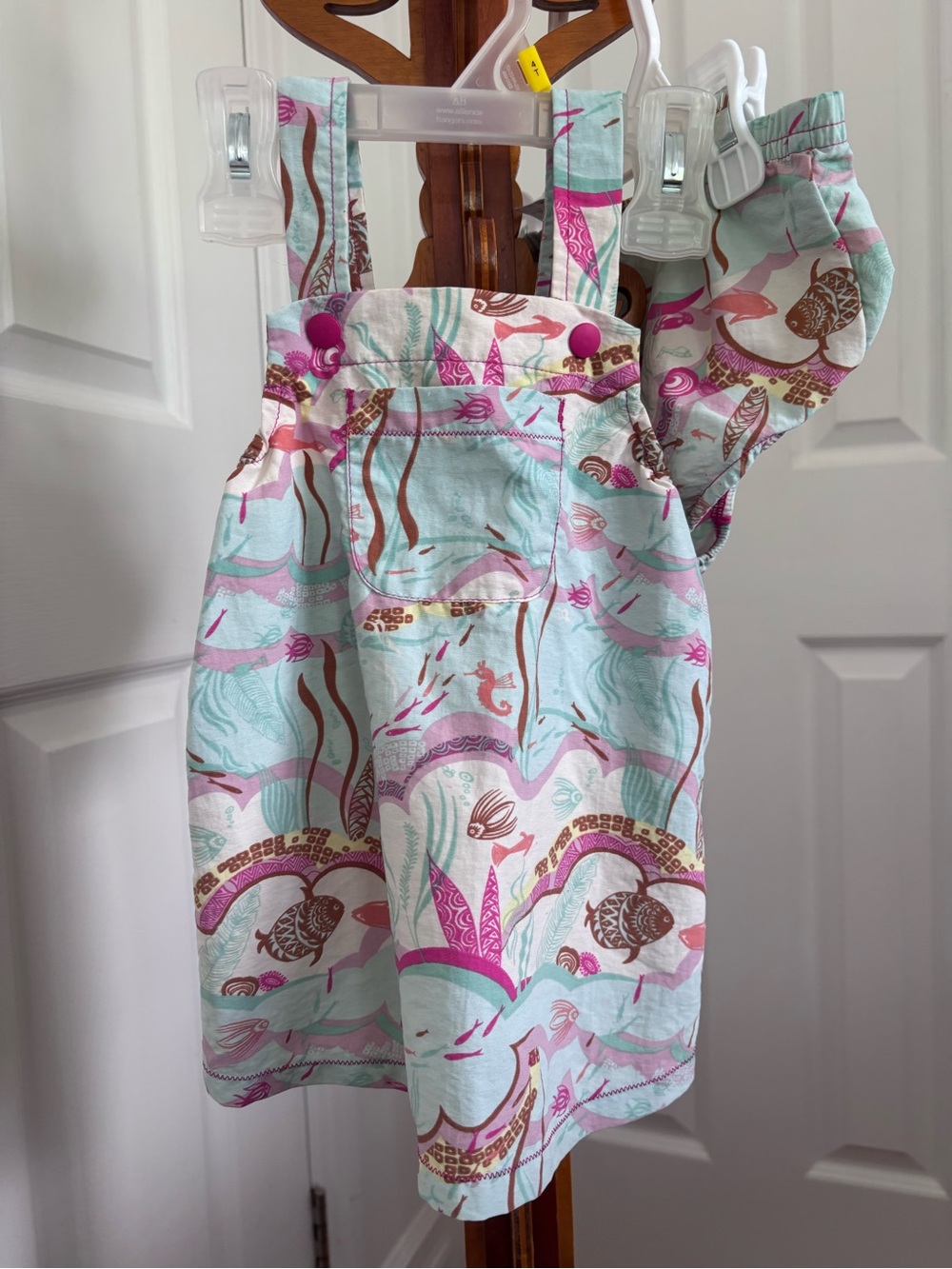 Girls Sea Life Print Overalls - Pink & Aqua